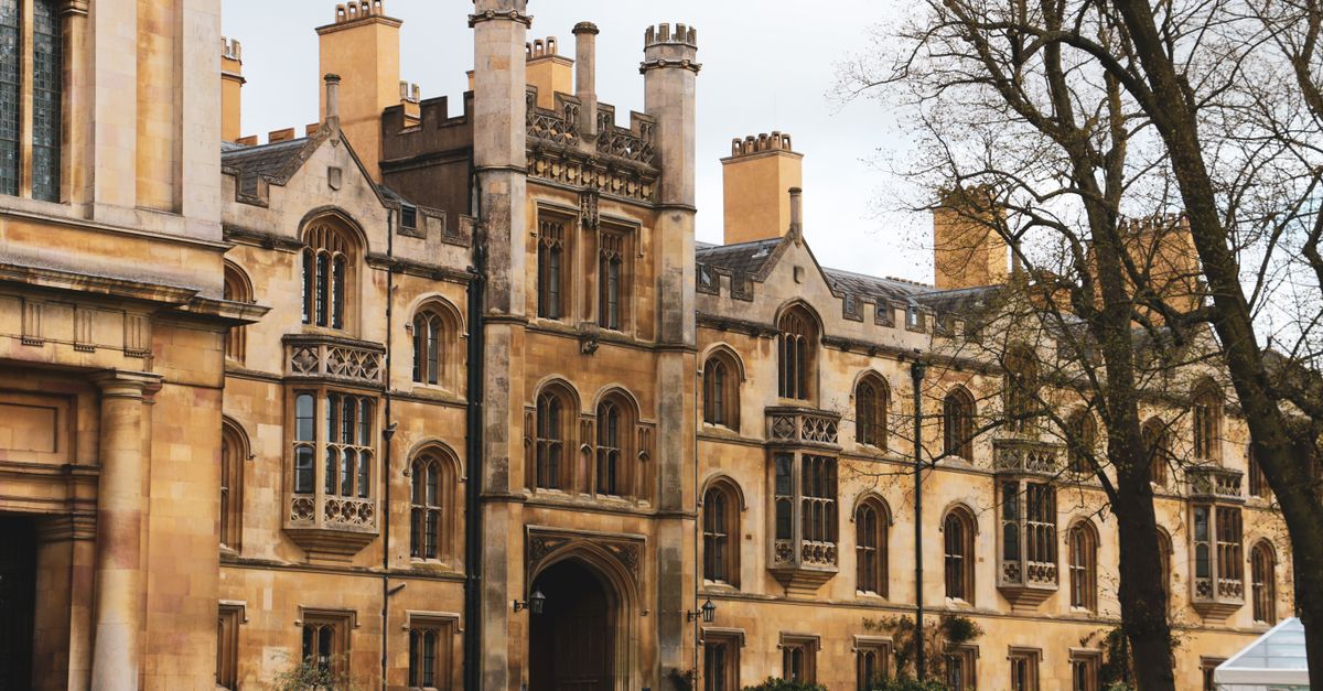Students and staff walking across a British university campus